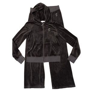 Juicy Couture Matching Tracksuit Set Medium Jacket Pants Gray Velour Vintage Y2k